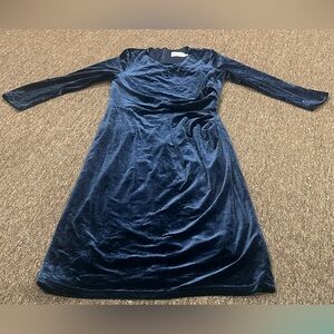 ELIZA J Midnight Blue Velvet LS Ruched Bodycon Dress Sz 6 Womens Dress (EUC)